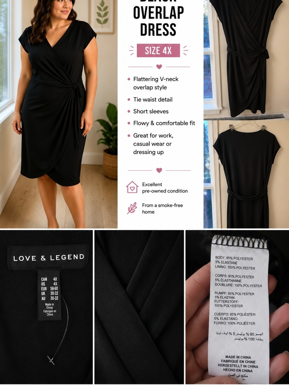 Love & Legend Black Wrap Midi Dress with Side Tie